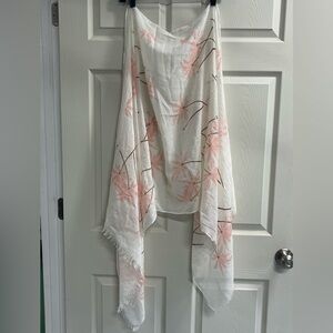 Anthropologie Do Everything in Love Cream & Pink Palm Tree Scarf - 72” x 28” GUC